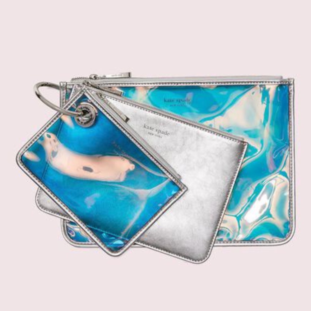 NWT Kate Spade Sam Iridescent Pouch Trio